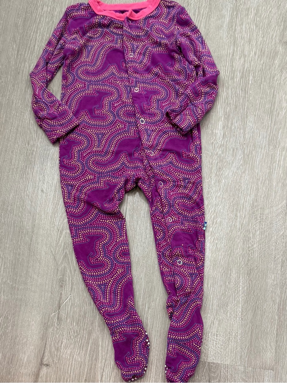 Kickee Pants 9-12m Baby Girl Purple & Pink Kangaroo Dot Bamboo Sleeper Pajama